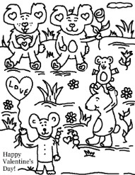 Happy Valentine's Day Coloring pages Teddy Bears With Roses and Balloons